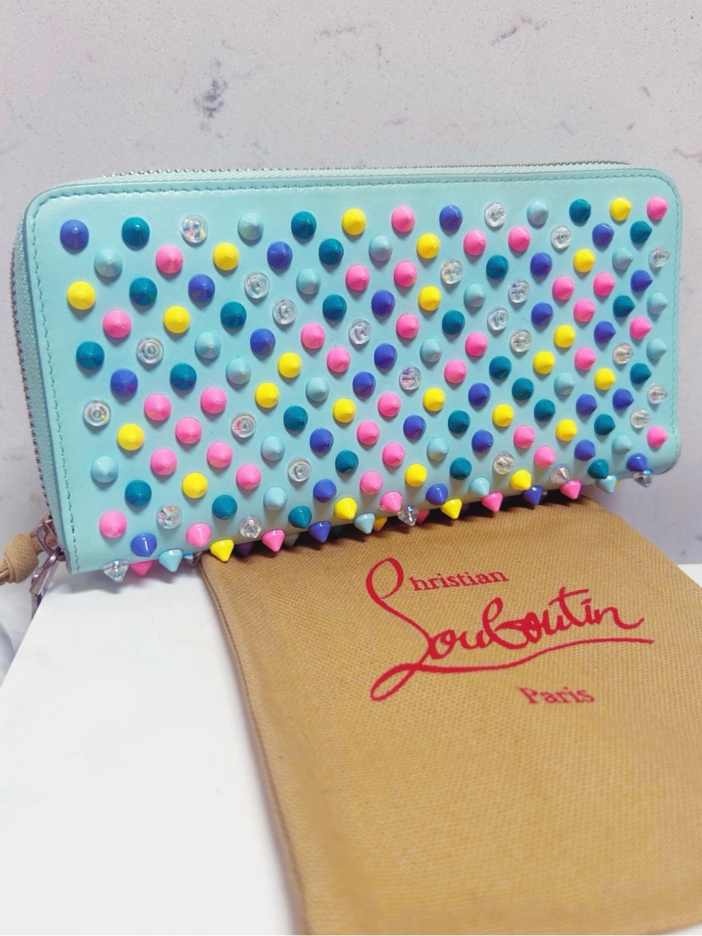 Authentic Christian Louboutin RARE Pastel Panettone Spike Continental Zip Wallet - Picture 3 of 13